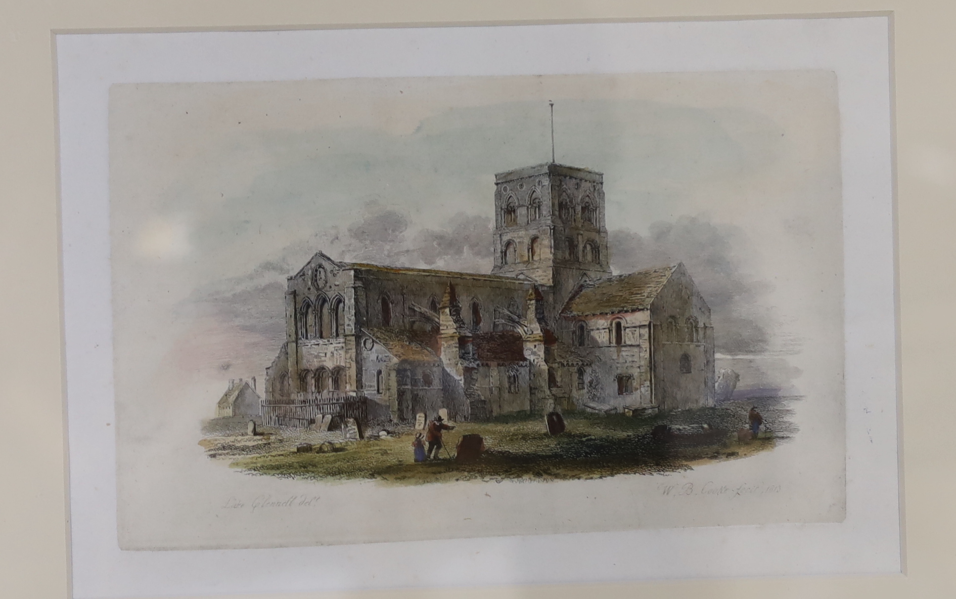 Seven 19th century engravings and prints of Brighton Churches, some hand coloured, including St Peter’s Church, one after John Bruce, View of Brighton New Church and Hove Church from the sea, after Thomas Henwood, publ.